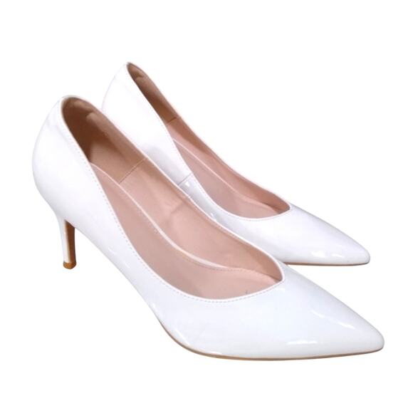 [H431] Elegant White Pointed Toe Textured Heels, Size 10 - Picture 1 of 8
